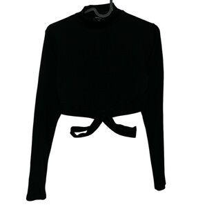 Ambiance Black Ribbed Mock Neck Cropped Long Sleeve Top
